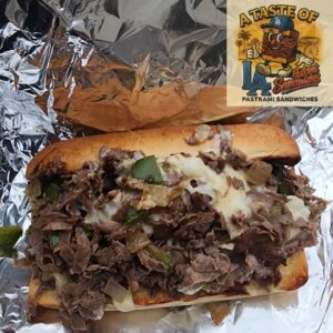 "Philly Cheese Steak sandwich with beef and melted cheese from A Taste of LA Sandwiches."